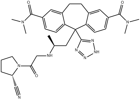 5H-Dibenzo[a,d]cycloheptene-2,8-dicarboxamide, 5-[(2S)-2-[[2-[(2S)-2-cyano-1-pyrrolidinyl]-2-oxoethyl]amino]propyl]-10,11-dihydro-N2,N2,N8,N8-tetramethyl-5-(2H-tetrazol-5-yl)- Structure