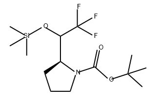 1-Pyrrolidinecarboxylic acid, 2-[2,2,2-trifluoro-1-[(trimethylsilyl)oxy]ethyl]-, 1,1-dimethylethyl ester, (2S)- 구조식 이미지