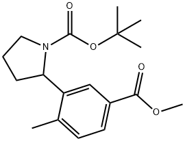 1-Pyrrolidinecarboxylic acid, 2-[5-(methoxycarbonyl)-2-methylphenyl]-, 1,1-dimethylethyl ester Structure