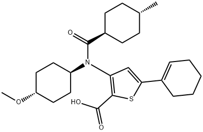 2-Thiophenecarboxylic acid, 5-(1-cyclohexen-1-yl)-3-[(trans-4-methoxycyclohexyl)[(trans-4-methylcyclohexyl)carbonyl]amino]- Structure