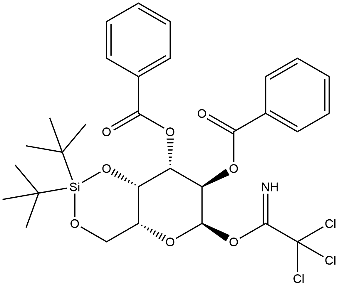 α-D-Galactopyranose, 4,6-O-[bis(1,1-dimethylethyl)silylene]-, 2,3-dibenzoate 1-(2,2,2-trichloroethanimidate) Structure