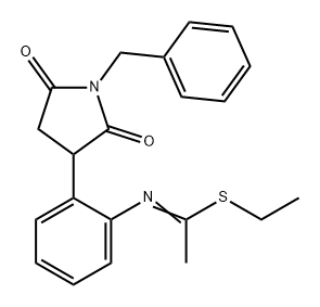 Ethanimidothioic acid, N-[2-[2,5-dioxo-1-(phenylmethyl)-3-pyrrolidinyl]phenyl]-, ethyl ester 구조식 이미지