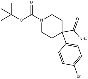 1-Piperidinecarboxylic acid, 4-(aminocarbonyl)-4-(4-bromophenyl)-, 1,1-dimethylethyl ester Structure