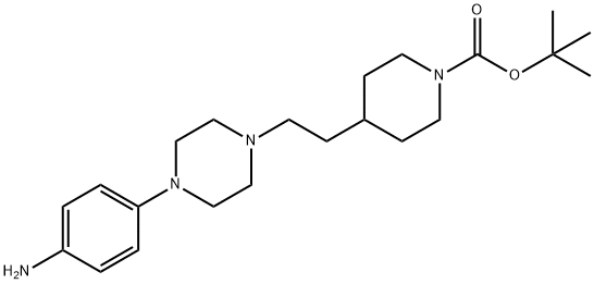 1-Piperidinecarboxylic acid, 4-[2-[4-(4-aminophenyl)-1-piperazinyl]ethyl]-, 1,1-dimethylethyl ester Structure