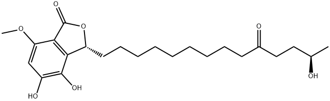 1(3H)-Isobenzofuranone, 4,5-dihydroxy-3-[(13R)-13-hydroxy-10-oxotetradecyl]-7-methoxy-, (3R)- 구조식 이미지