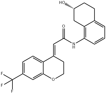 Acetamide, 2-[2,3-dihydro-7-(trifluoromethyl)-4H-1-benzopyran-4-ylidene]-N-[(7R)-5,6,7,8-tetrahydro-7-hydroxy-1-naphthalenyl]-, (2E)- Structure