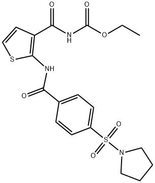 Carbamic acid, N-[[2-[[4-(1-pyrrolidinylsulfonyl)benzoyl]amino]-3-thienyl]carbonyl]-, ethyl ester Structure