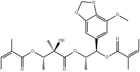 2-Butenoic acid, 2-methyl-, (1S,2R)-2-hydroxy-3-[(1S,2R)-2-(7-methoxy-1,3-benzodioxol-5-yl)-1-methyl-2-[[(2Z)-2-methyl-1-oxo-2-buten-1-yl]oxy]ethoxy]-1,2-dimethyl-3-oxopropyl ester, (2Z)- Structure