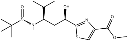 4-Thiazolecarboxylic acid, 2-[(1R,3R)-3-[[(S)-(1,1-dimethylethyl)sulfinyl]amino]-1-hydroxy-4-methylpentyl]-, methyl ester Structure