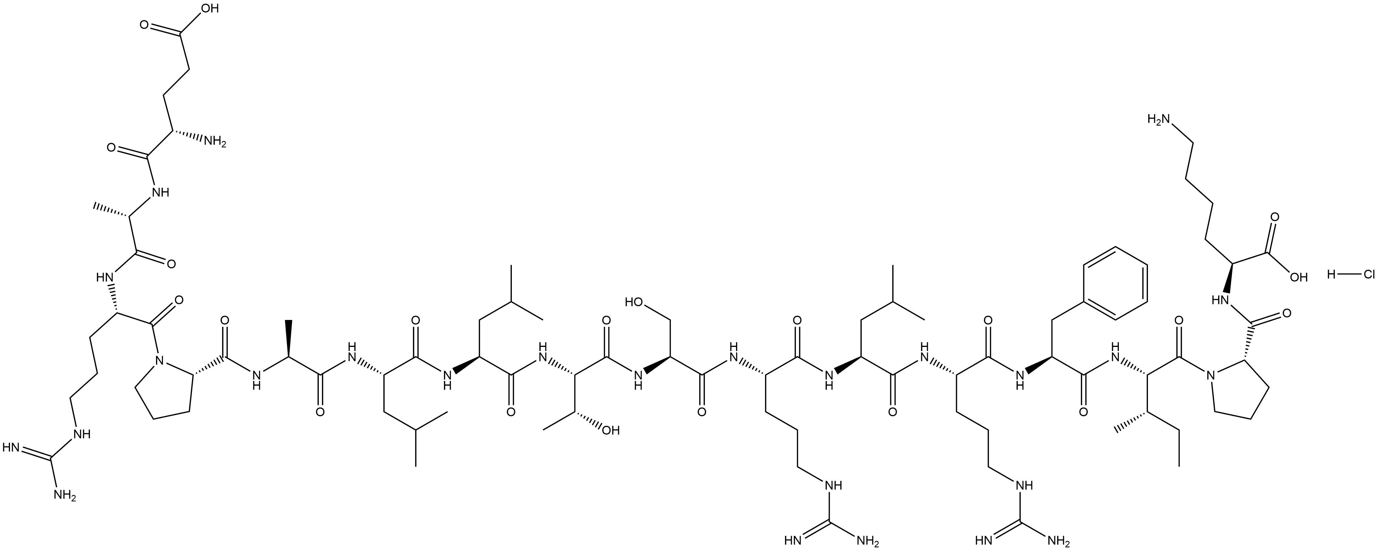 L-Lysine, L-α-glutamyl-L-alanyl-L-arginyl-L-prolyl-L-alanyl-L-leucyl-L-leucyl-L-threonyl-L-seryl-L-arginyl-L-leucyl-L-arginyl-L-phenylalanyl-L-isoleucyl-L-prolyl-, hydrochloride (1:1) Structure