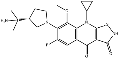 Isothiazolo[5,4-b]quinoline-3,4(2H,9H)-dione, 7-[(3R)-3-(1-amino-1-methylethyl)-1-pyrrolidinyl]-9-cyclopropyl-6-fluoro-8-methoxy- 구조식 이미지