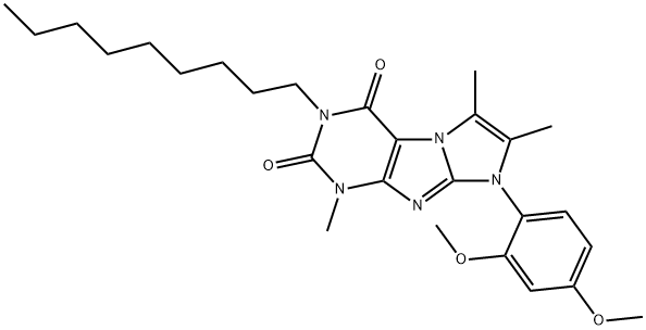 1H-?Imidazo[2,?1-?f]?purine-?2,?4(3H,?8H)?-?dione, 8-?(2,?4-?dimethoxyphenyl)?-?1,?6,?7-?trimethyl-?3-?nonyl- Structure