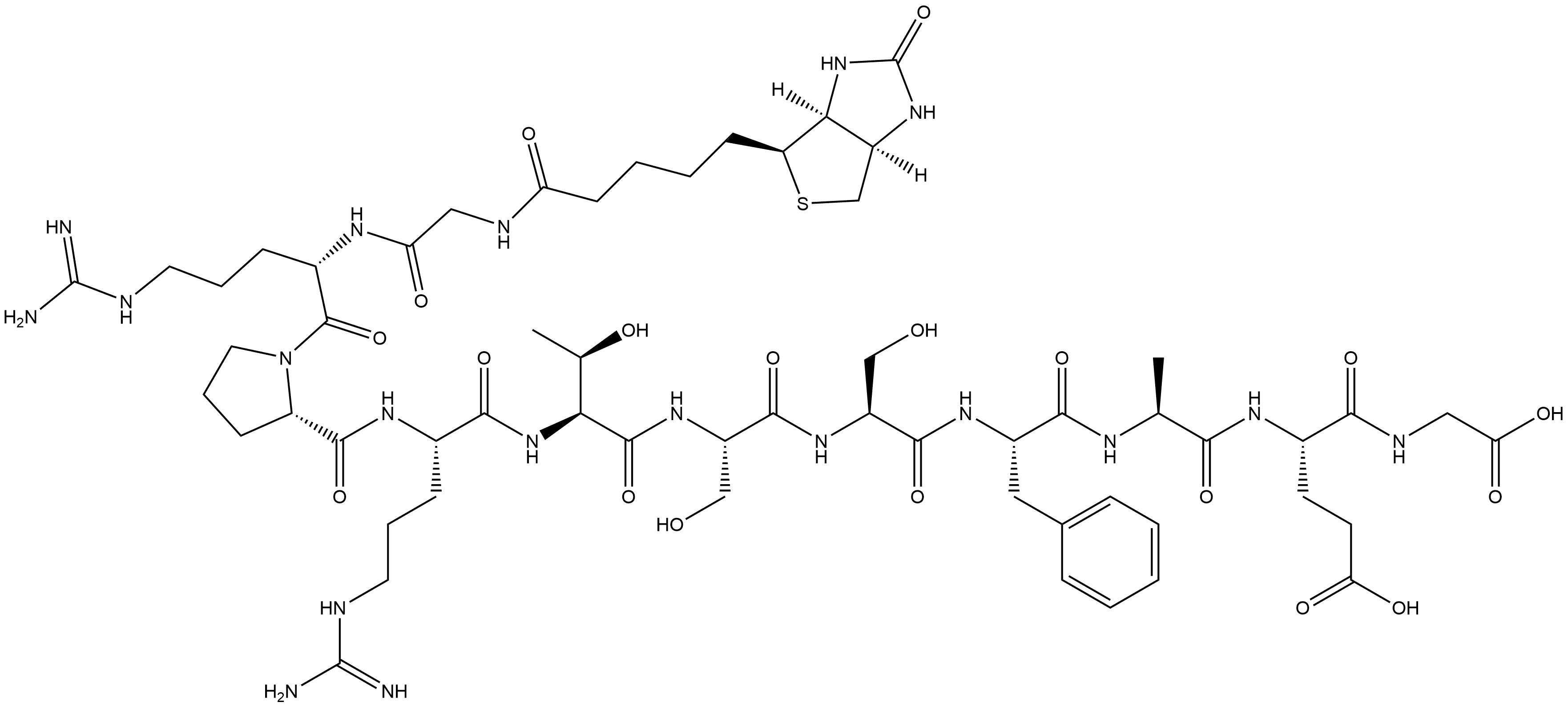 N-[5-[(3aS,4S,6aR)-Hexahydro-2-oxo-1H-thieno[3,4-d]imidazol-4-yl]-1-oxopentyl]glycyl-L-arginyl-L-prolyl-L-arginyl-L-threonyl-L-seryl-L-seryl-L-phenylalanyl-L-alanyl-L-α-glutamylglycine Structure