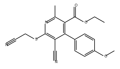 3-Pyridinecarboxylic acid, 5-cyano-6-[(cyanomethyl)thio]-4-(4-methoxyphenyl)-2-methyl-, ethyl ester 구조식 이미지