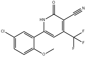 JR-6980, 6-(5-Chloro-2-methoxyphenyl)-4-(trifluoromethyl)-2-hydroxypyridine-3-carbonitrile, 97% 구조식 이미지