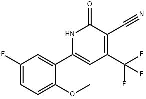 JR-6981, 6-(5-Fluoro-2-methoxyphenyl)-4-(trifluoromethyl)-2-hydroxypyridine-3-carbonitrile, 96% 구조식 이미지