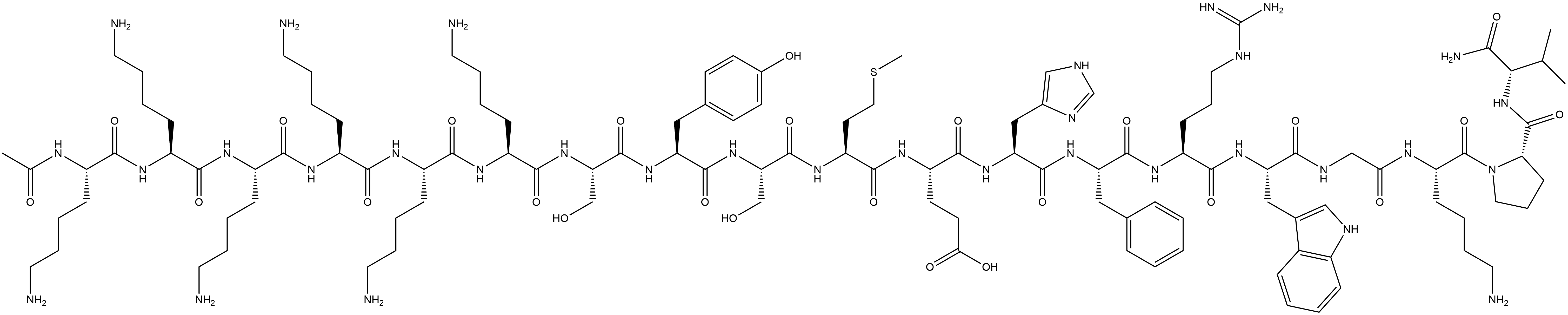 L-Valinamide, N2-acetyl-L-lysyl-L-lysyl-L-lysyl-L-lysyl-L-lysyl-L-lysyl-L-seryl-L-tyrosyl-L-seryl-L-methionyl-L-α-glutamyl-L-histidyl-L-phenylalanyl-L-arginyl-L-tryptophylglycyl-L-lysyl-L-prolyl- 구조식 이미지