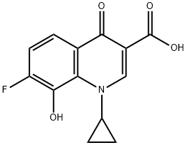 3-Quinolinecarboxylic acid, 1-cyclopropyl-7-fluoro-1,4-dihydro-8-hydroxy-4-oxo- 구조식 이미지