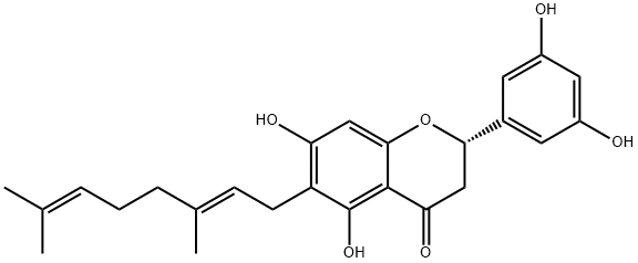 4H-1-Benzopyran-4-one, 2-(3,5-dihydroxyphenyl)-6-[(2E)-3,7-dimethyl-2,6-octadien-1-yl]-2,3-dihydro-5,7-dihydroxy-, (2S)- Structure