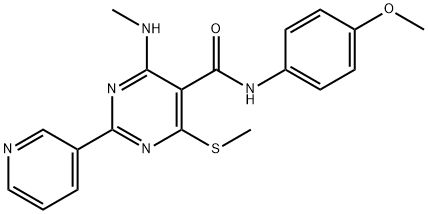 5-Pyrimidinecarboxamide, N-(4-methoxyphenyl)-4-(methylamino)-6-(methylthio)-2-(3-pyridinyl)- Structure