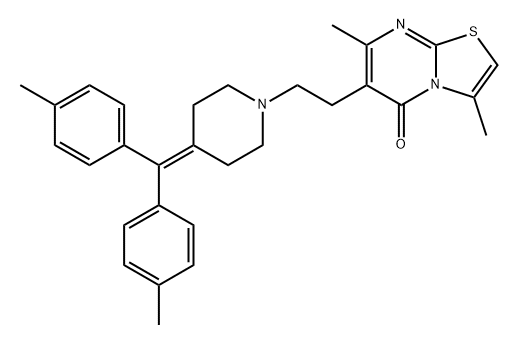 5H-Thiazolo[3,2-a]pyrimidin-5-one, 6-[2-[4-[bis(4-methylphenyl)methylene]-1-piperidinyl]ethyl]-3,7-dimethyl- Structure