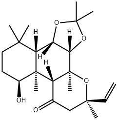 7H-1,3-Dioxolo[3,4]naphtho[2,1-b]pyran-7-one, 5-ethenyldodecahydro-8-hydroxy-2,2,3b,5,7b,11,11-heptamethyl-, (3aS,3bS,5R,7aR,7bS,8S,11aS,11bS)- 구조식 이미지