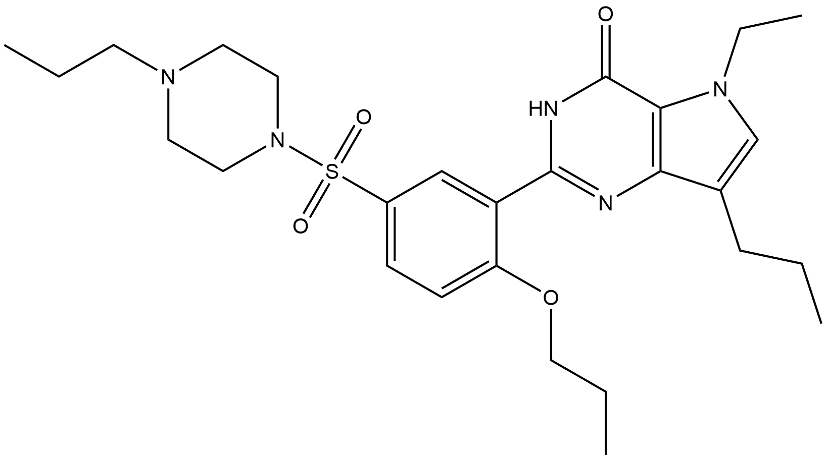 5-Ethyl-3,5-dihydro-2-[2-propoxy-5-[(4-propyl-1-piperazinyl)sulfonyl]phenyl]-7-propyl-4H-pyrrolo[3,2-d]pyrimidin-4-one Structure
