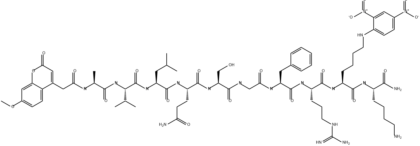 L-Lysinamide, N-[2-(7-methoxy-2-oxo-2H-1-benzopyran-4-yl)acetyl]-L-alanyl-L-valyl-L-leucyl-L-glutaminyl-L-serylglycyl-L-phenylalanyl-L-arginyl-N6-(2,4-dinitrophenyl)-L-lysyl- Structure