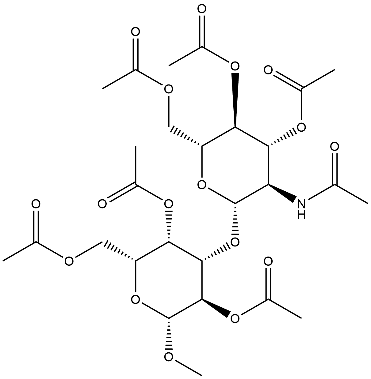 Methyl 3-O-(2-acetamido-3,4,6-tri-O-acetyl-2-deoxy-β-D-glucopyranosyl)-2,4,6-tri-O-acetyl-β-D-galactopyranoside Structure