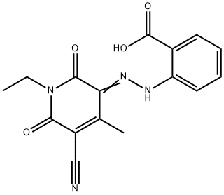 Benzoic acid, 2-?[2-?(5-?cyano-?1-?ethyl-?1,?6-?dihydro-?4-?methyl-?2,?6-?dioxo-?3(2H)?-?pyridinylidene)?hydrazinyl]?- 구조식 이미지