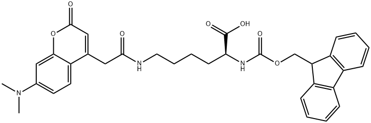 N-α-(9-Fluorenylmethoxycarbonyl)-N-ε-(7-dimethylaminocoumarin-4-yl)acetyl-L-lysine Structure