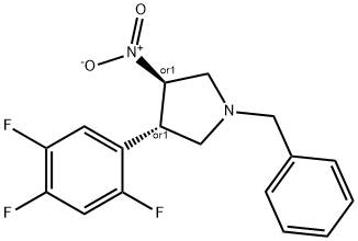 rel-(3R,4S)-3-Nitro-1-(phenylmethyl)-4-(2,4,5-trifluorophenyl)pyrrolidine 구조식 이미지