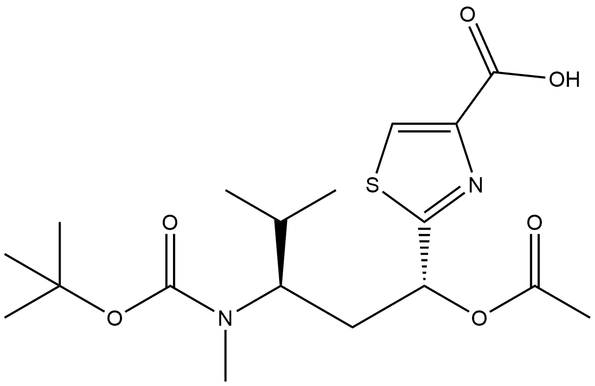 4-Thiazolecarboxylic acid, 2-[(1R,3R)-1-(acetyloxy)-3-[[(1,1-dimethylethoxy)carbonyl]methylamino]-4-methylpentyl]- Structure