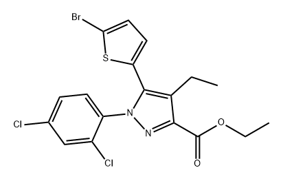 1H-Pyrazole-3-carboxylic acid, 5-(5-bromo-2-thienyl)-1-(2,4-dichlorophenyl)-4-ethyl-, ethyl ester Structure