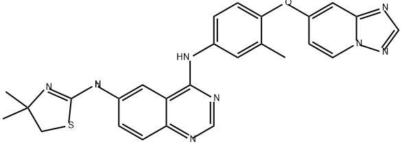 4,6-Quinazolinediamine, N6-(4,5-dihydro-4,4-dimethyl-2-thiazolyl)-N4-[3-methyl-4-([1,2,4]triazolo[1,5-a]pyridin-7-yloxy)phenyl]- 구조식 이미지