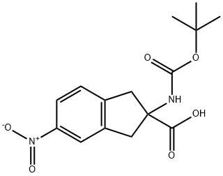 1H-Indene-2-carboxylic acid, 2-[[(1,1-dimethylethoxy)carbonyl]amino]-2,3-dihydro-5-nitro- Structure