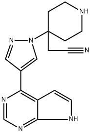 4-[4-(7H-pyrrolo[2,3-d]pyrimidin-4-yl)-1H-pyrazol-1-yl]hexahydropyridin-4-ylethanenitrile 구조식 이미지