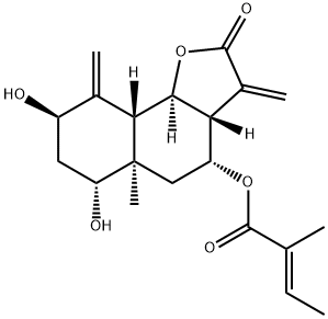 (E)-2-Methyl-2-butenoic acid (3aR)-2,3,3aβ,4,5,5a,6,7,8,9,9aβ,9bα-dodecahydro-6α,8β-dihydroxy-5aα-methyl-3,9-bis(methylene)-2-oxonaphtho[1,2-b]furan-4α-yl ester 구조식 이미지