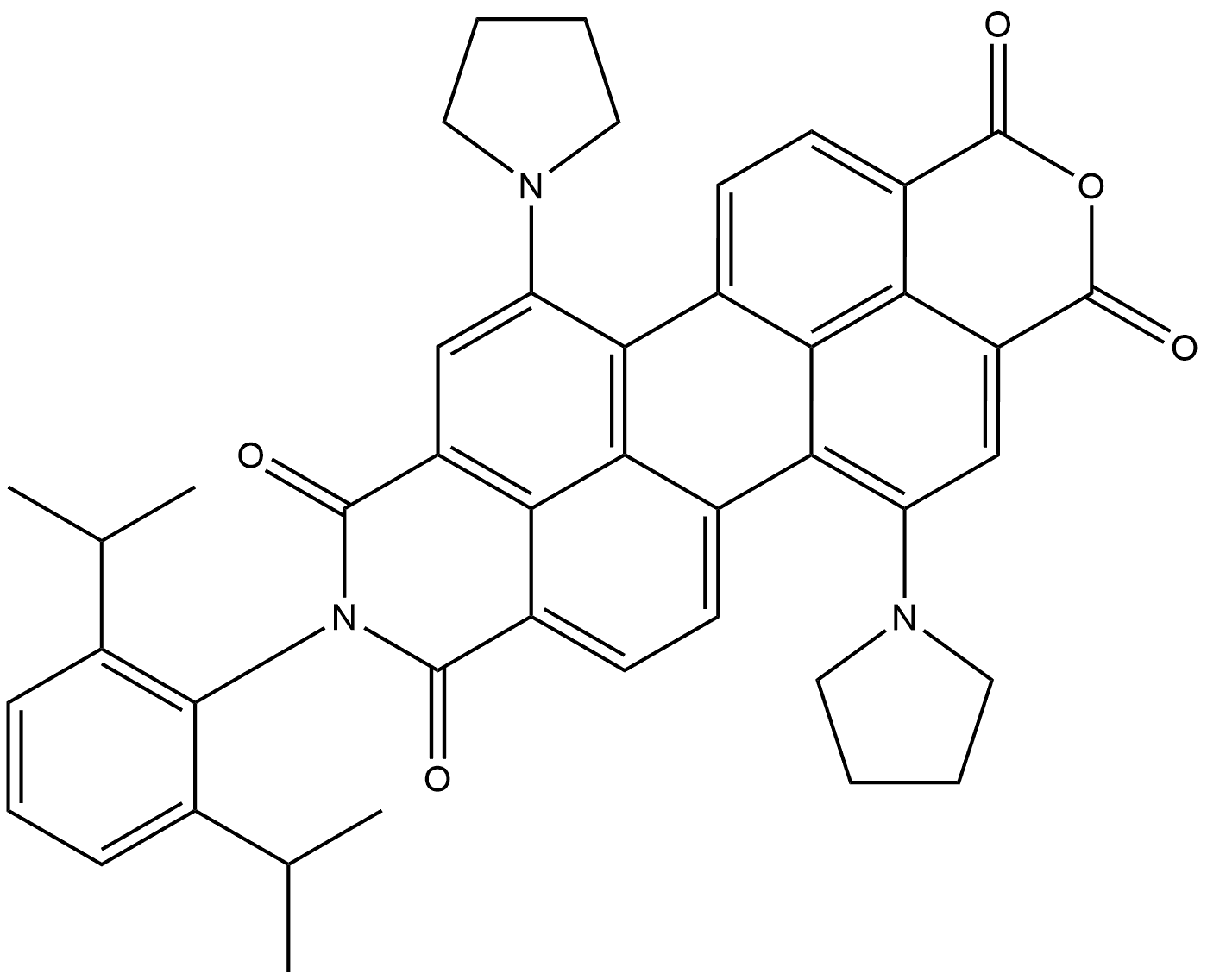 N-(2,6-diisopropylphenyl)-1,7-bis(pyrrolidin-1-yl)perylene-3,4:9,10-tetracarboxylic acid 3,4-anhydride 9,10-imide Structure