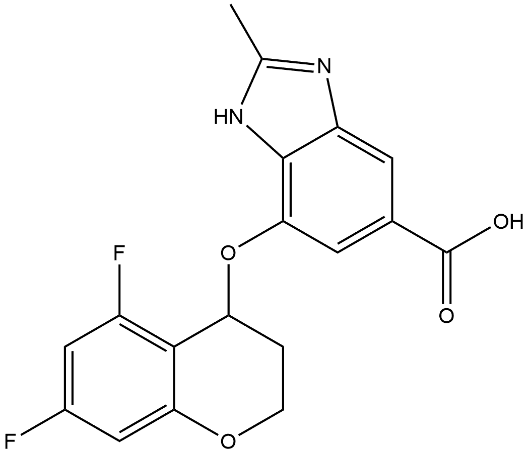 1H-Benzimidazole-5-carboxylic acid, 7-[(5,7-difluoro-3,4-dihydro-2H-1-benzopyran-4-yl)oxy]-2-methyl-, (-)- Structure
