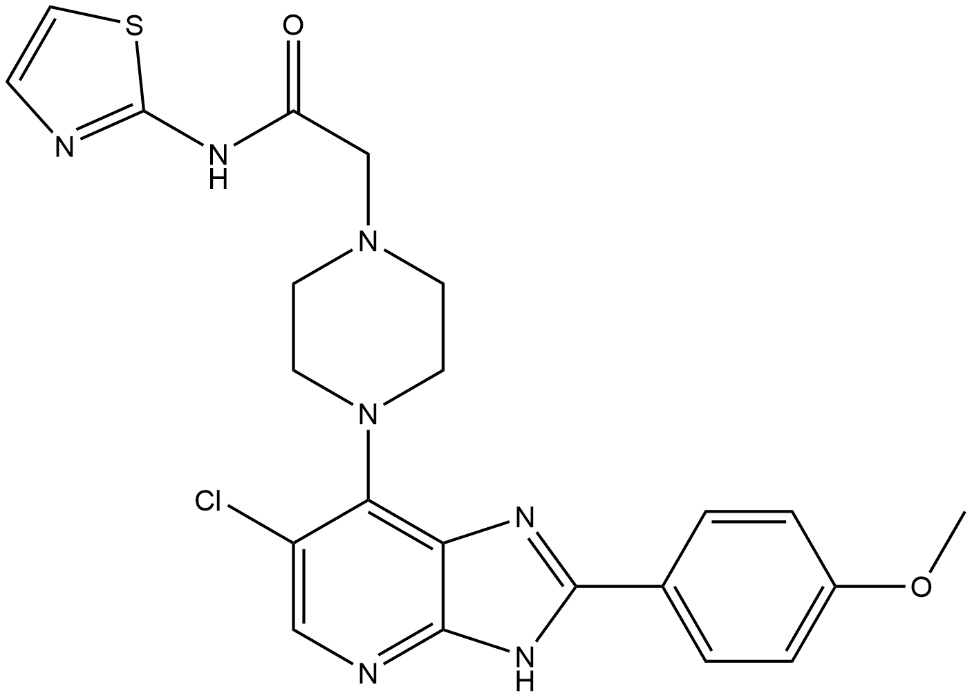 4-[6-Chloro-2-(4-methoxyphenyl)-3H-imidazo[4,5-b]pyridin-7-yl]-N-2-thiazolyl-1-piperazineacetamide Structure