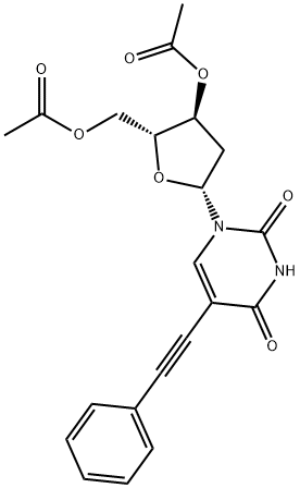 ((2R,3S,5R)-3-acetoxy-5-(2,4-dioxo-5-(phenylethynyl)-3,4-dihydropyrimidin-1(2H)-yl)tetrahydrofuran-2-yl)methyl acetate Structure