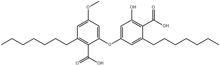 Benzoic acid, 2-(4-carboxy-3-heptyl-5-hydroxyphenoxy)-6-heptyl-4-methoxy- Structure