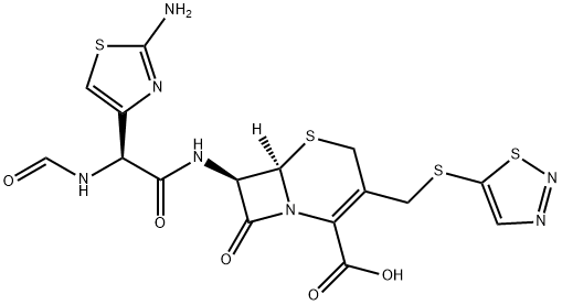 5-Thia-1-azabicyclo[4.2.0]oct-2-ene-2-carboxylic acid, 7-[[(2S)-(2-amino-4-thiazolyl)(formylamino)acetyl]amino]-8-oxo-3-[(1,2,3-thiadiazol-5-ylthio)methyl]-, (6R,7R)- (9CI) 구조식 이미지