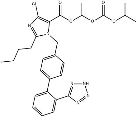1H-Imidazole-5-carboxylic acid, 2-butyl-4-chloro-1-[[2'-(2H-tetrazol-5-yl)[1,1'-biphenyl]-4-yl]methyl]-, 1-[[(1-methylethoxy)carbonyl]oxy]ethyl ester 구조식 이미지