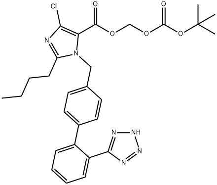 1H-Imidazole-5-carboxylic acid, 2-butyl-4-chloro-1-[[2'-(2H-tetrazol-5-yl)[1,1'-biphenyl]-4-yl]methyl]-, [[(1,1-dimethylethoxy)carbonyl]oxy]methyl ester 구조식 이미지