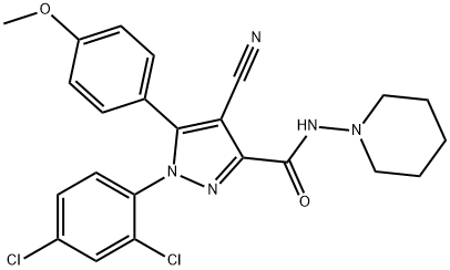 1H-Pyrazole-3-carboxamide, 4-cyano-1-(2,4-dichlorophenyl)-5-(4-methoxyphenyl)-N-1-piperidinyl- Structure