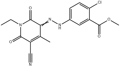 Benzoic acid, 2-?chloro-?5-?[2-?(5-?cyano-?1-?ethyl-?1,?6-?dihydro-?4-?methyl-?2,?6-?dioxo-?3(2H)?-?pyridinylidene)?hydrazinyl]?-?, methyl ester Structure