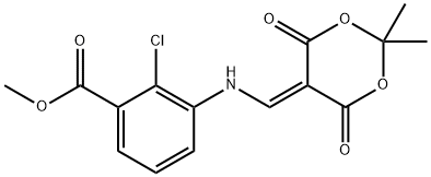 Benzoic acid, 2-chloro-3-[[(2,2-dimethyl-4,6-dioxo-1,3-dioxan-5-ylidene)methyl]amino]-, methyl ester Structure