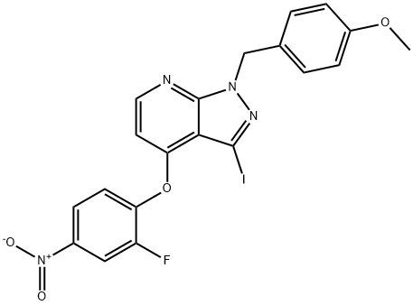 4-(2-fluoro-4-nitrophenoxy)-3-iodo-1-(4-methoxybenzyl)-1H-pyrazolo[3,4-b]pyridine Structure